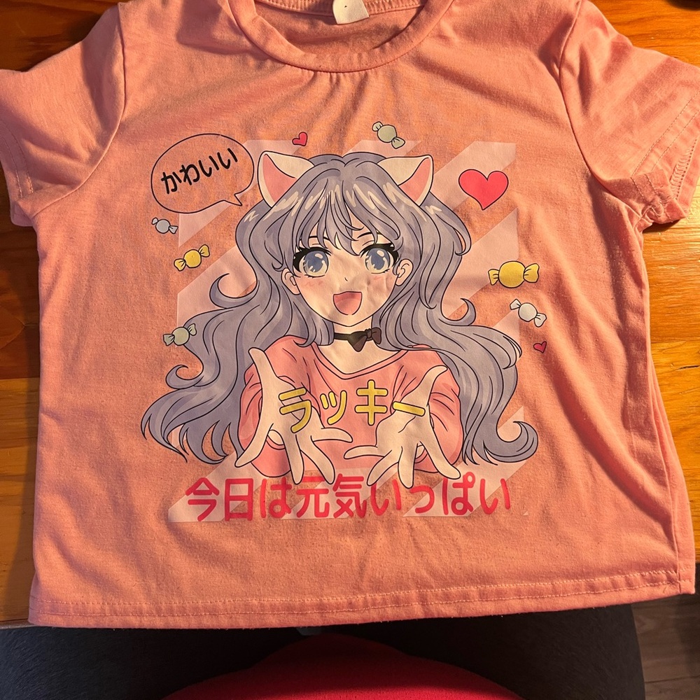 SHEIN Pink Anime Graphic Short Sleeve Tee